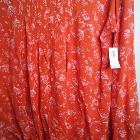 Old Navy Shirt Blouse Women XL Long Sleeve Babydoll Pattern Orange White - Picture 6 of 14